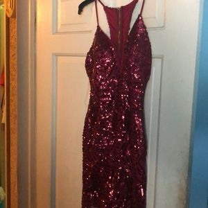 A burgundy mini dress